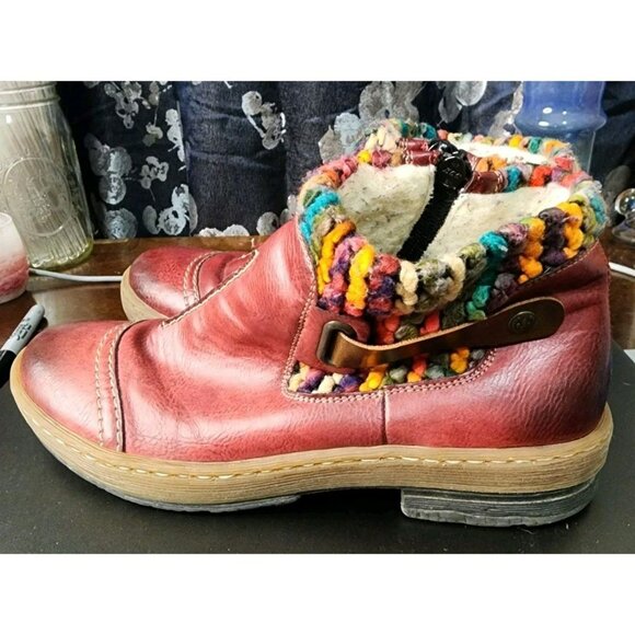 Rieker Felicitas Ankle Boot Red Leather Slip On Bootie Women's Size 39 - US 8 - Picture 5 of 8